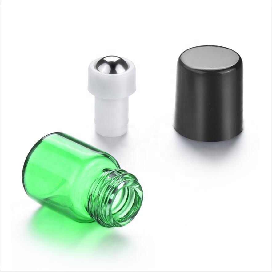 Amber Blue Green Clear 1ml 2ml 3ml roll on essential oil glass roller bottle with stainless steel ball