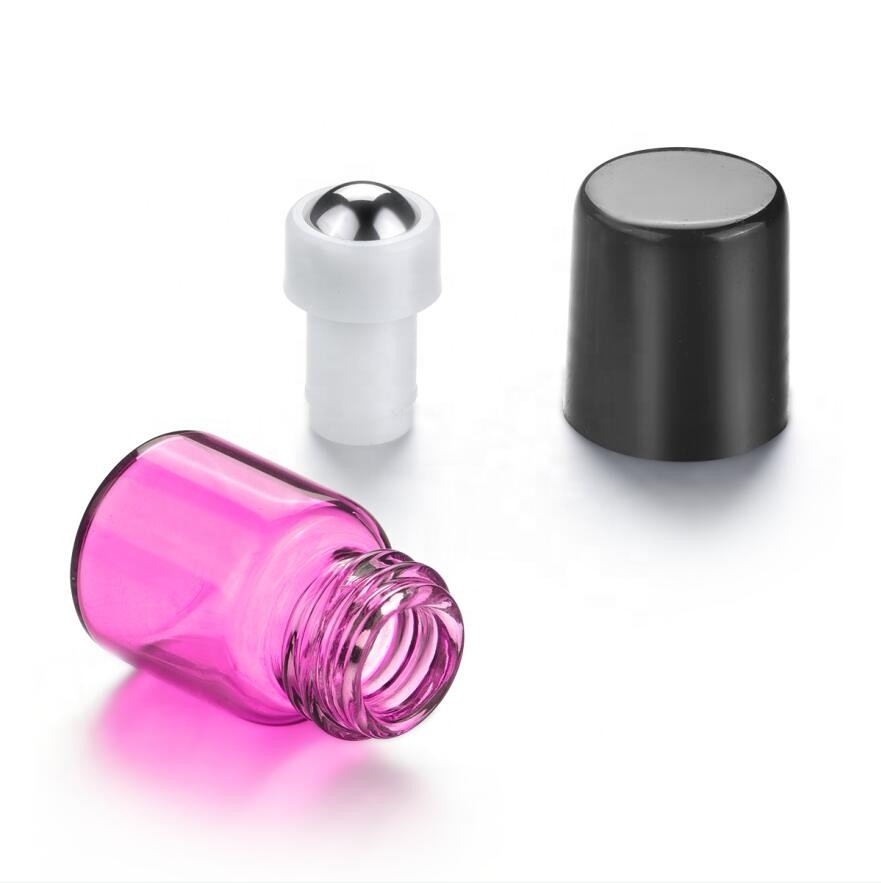 Amber Blue Green Clear 1ml 2ml 3ml roll on essential oil glass roller bottle with stainless steel ball