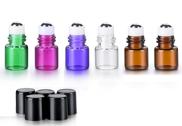 Amber Blue Green Clear 1ml 2ml 3ml roll on essential oil glass roller bottle with stainless steel ball