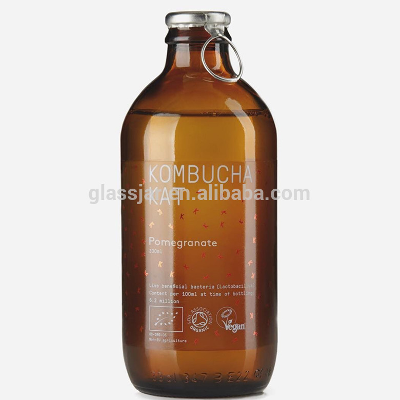 Amber Boston Round 500ml 16 oz Glass Bottles Kombucha Beverage Drinking Bottels With Cap
