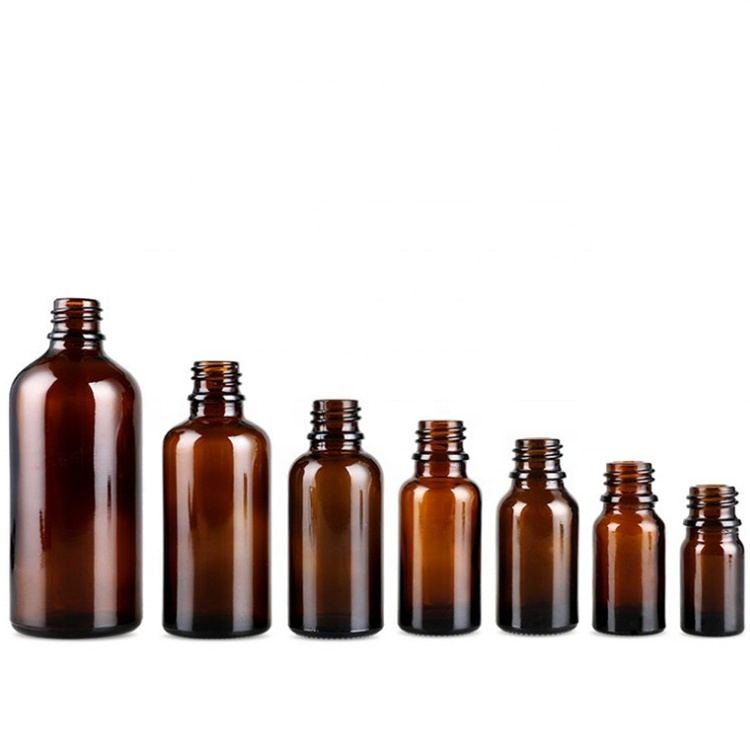 Amber Boston Round 5ml 10ml 15ml 20ml 30ml 50ml 100ml Cosmetics Essential Oil Glass Bottles with Safety Ring Pipette Droppers