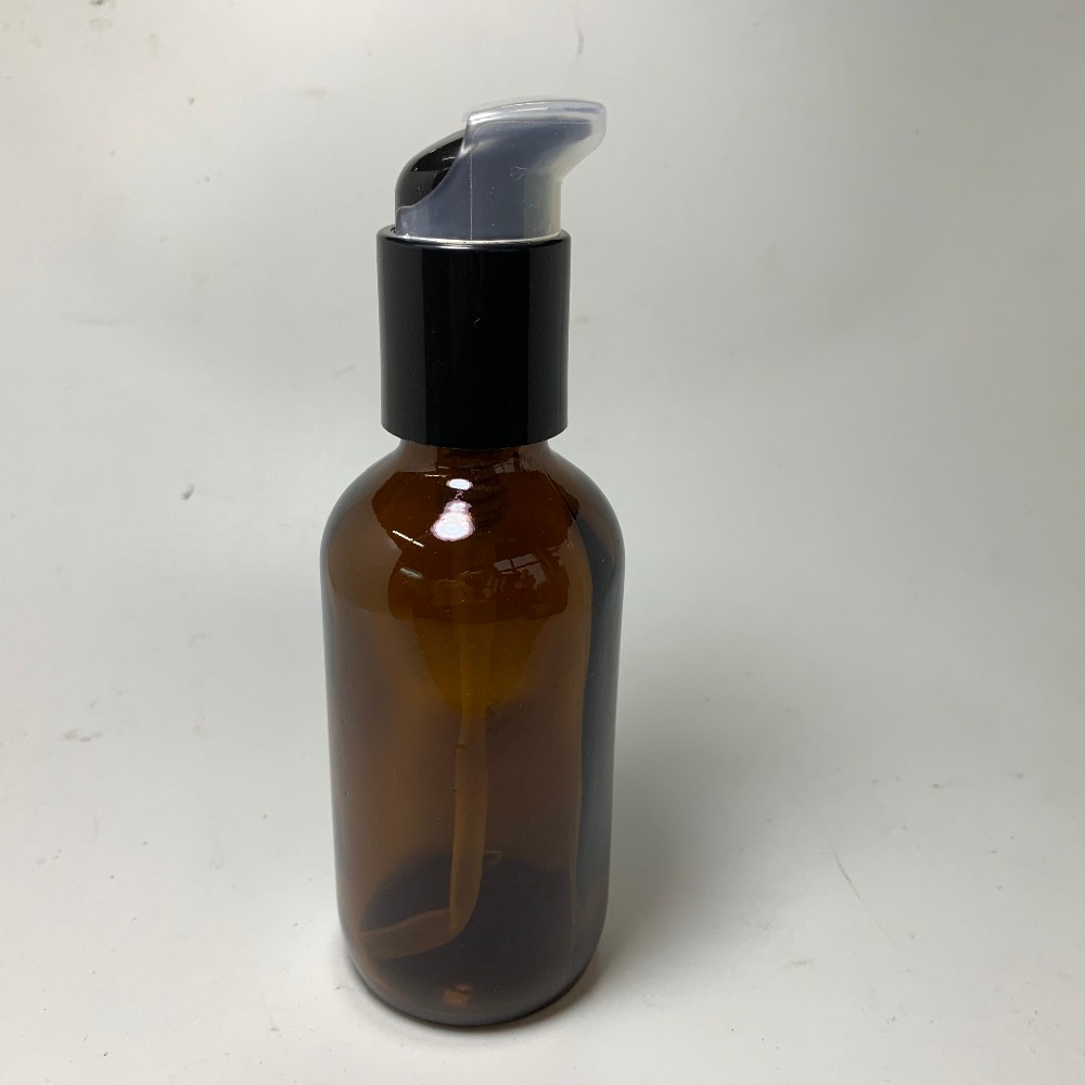 Amber Boston Round Glass Bottle 4 oz with Black Pump