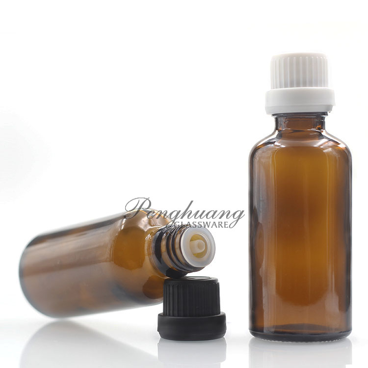 Amber Boston Round Glass Bottle/ Glass Essential Oil Bottle/ Amber Glass Bottle With Cap