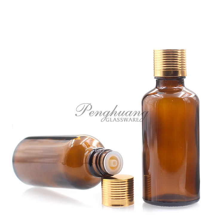 Amber Boston Round Glass Bottle/ Glass Essential Oil Bottle/ Amber Glass Bottle With Cap