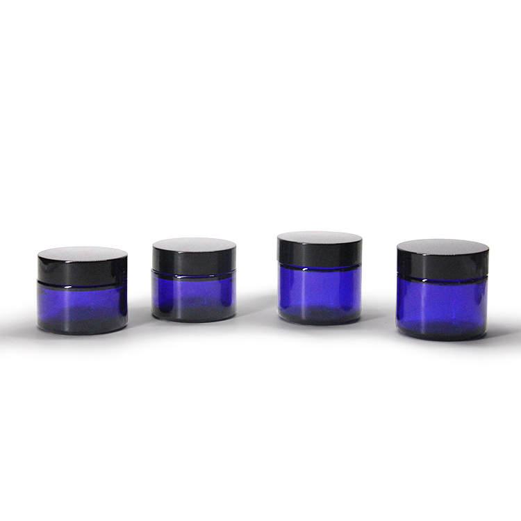 Amber Clear Blue Glass Round Face Cream Jar With Black Lid 20Ml Cream Glass Jar For Cosmetic