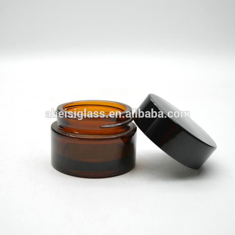 Amber Coating Skin Care Cream Containers 20g Glass Cosmetic Jar with Black Lid