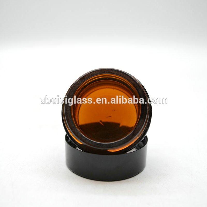 Amber Coating Skin Care Cream Containers 20g Glass Cosmetic Jar with Black Lid