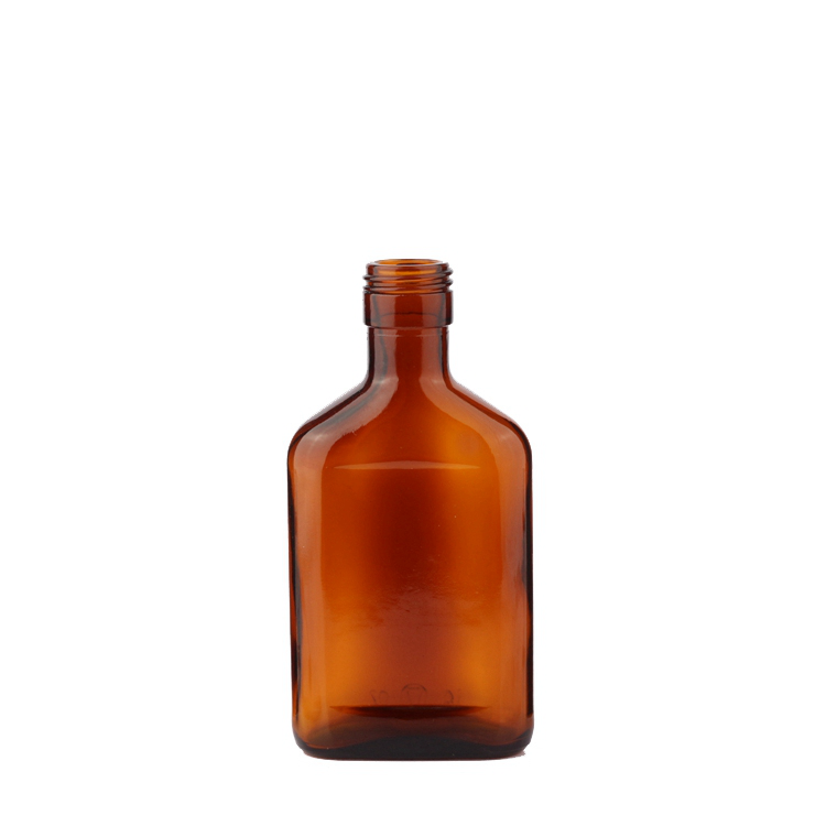 Amber Custom Unique Shape Flask Flat Glass Bottle