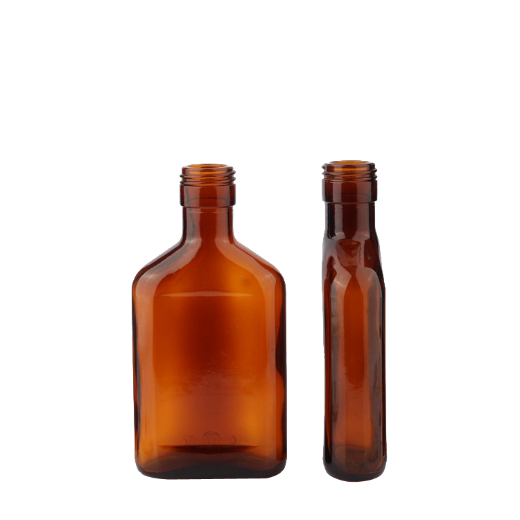 Amber Custom Unique Shape Flask Flat Glass Bottle
