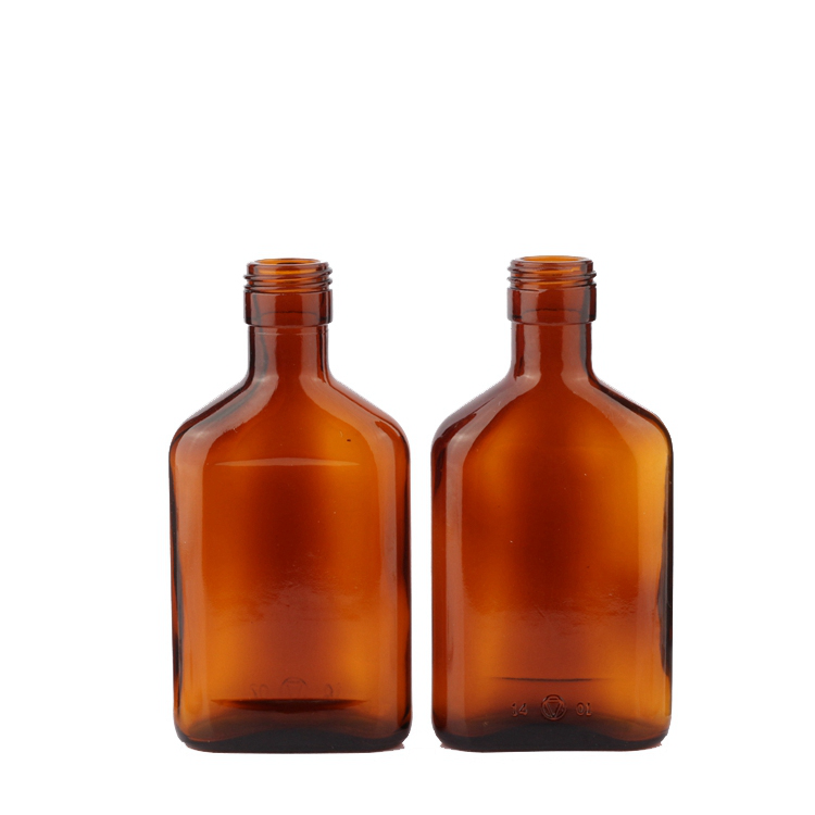 Amber Custom Unique Shape Flask Flat Glass Bottle