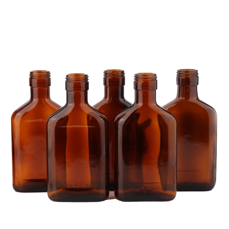Amber Custom Unique Shape Flask Flat Glass Bottle