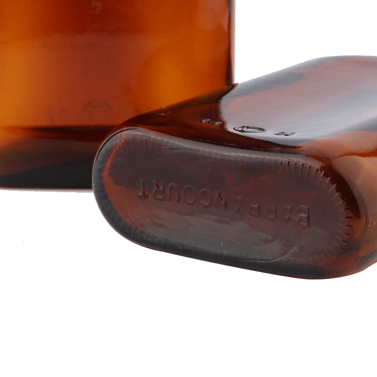 Amber Custom Unique Shape Flask Flat Glass Bottle