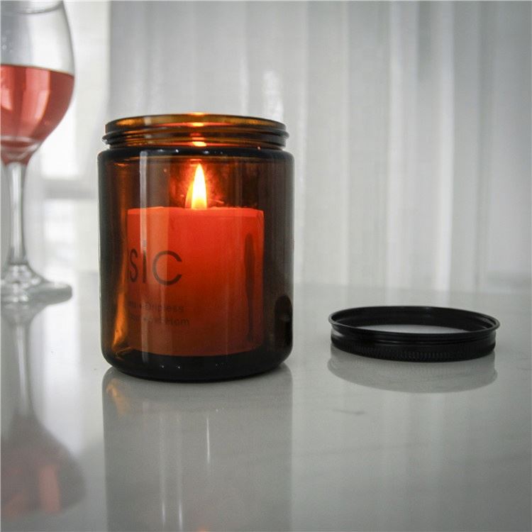 Amber Customize Round Glass Jars Candle Packaging Glass Jars with Lids homeland containers