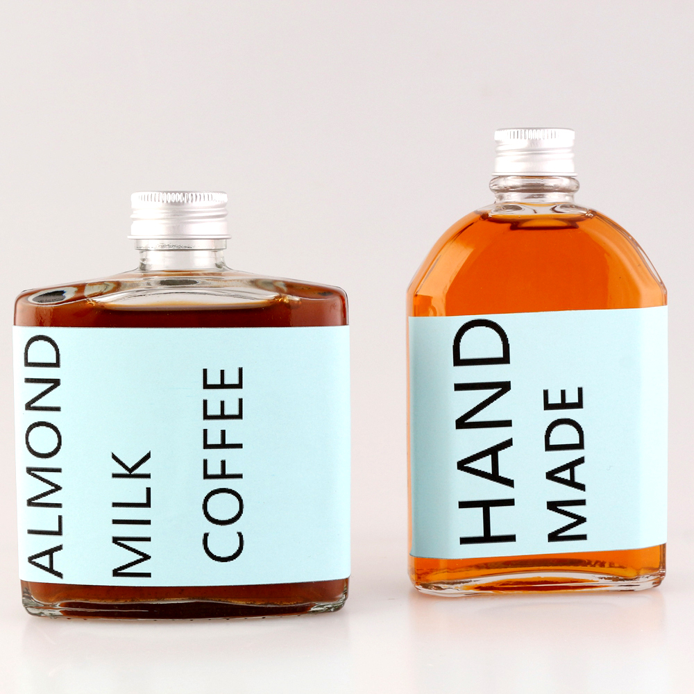 Amber Flat Flask 200ml Cold Brew Coffee Juice Glass Wine Bottle with Aluminum lid