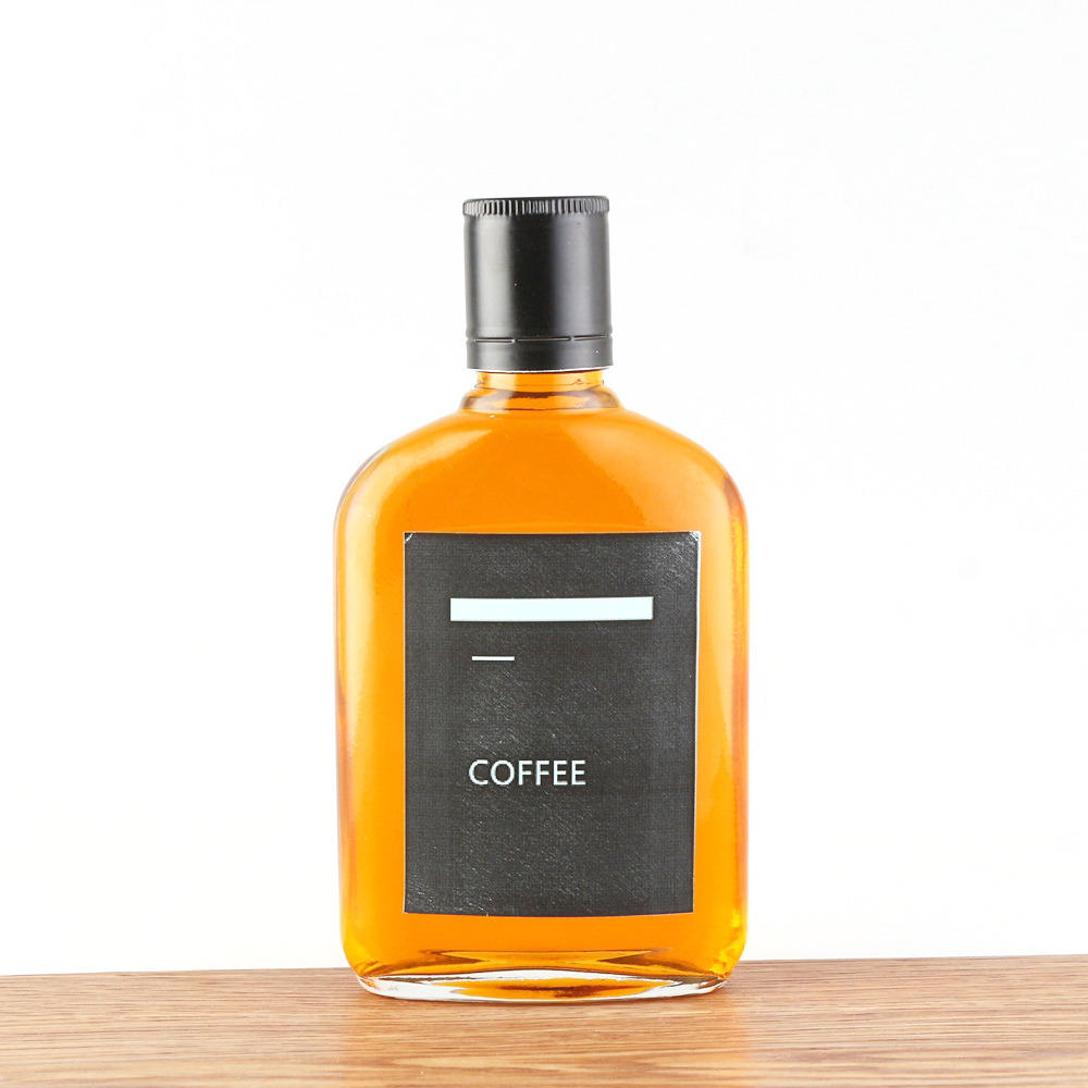 Amber Flat Flask 200ml Cold Brew Coffee Juice Glass Wine Bottle with Aluminum lid