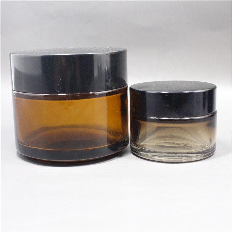 Amber Frosted Glass Cream Jar 50g Empty Cosmetic Container 1oz Make Up Cream Packaging With Black Cap