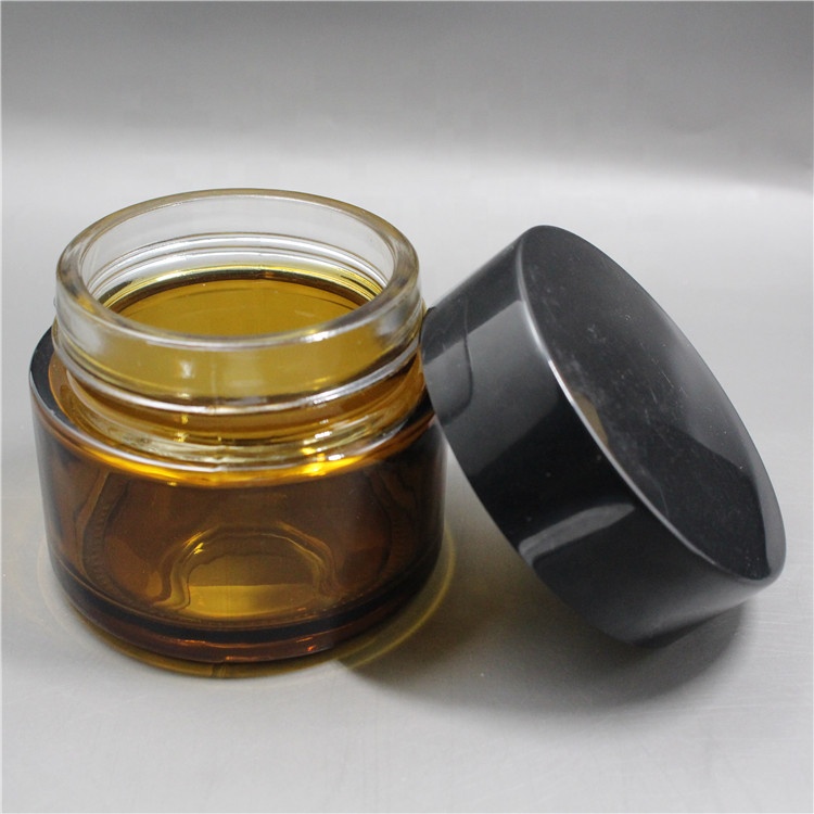 Amber Frosted Glass Cream Jar 50g Empty Cosmetic Container 1oz Make Up Cream Packaging With Black Cap