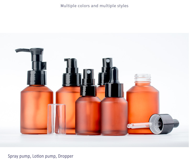 Amber Frosted Glass Essential Oil Bottle Pump Lotion Bottle Essential Oil Dropper Bottle