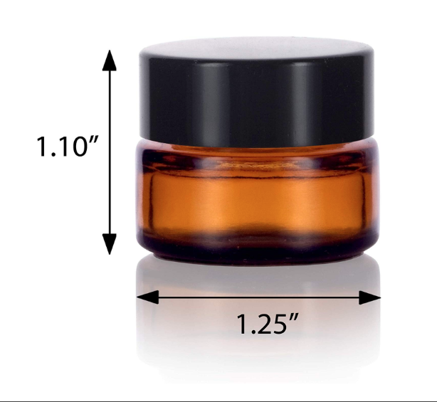 Amber Glass 5 ml 1/6 oz Small Thick Wall Balm Jars with Black Smooth Lids