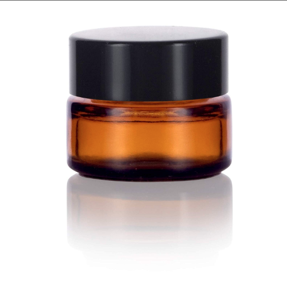 Amber Glass 5 ml 1/6 oz Small Thick Wall Balm Jars with Black Smooth Lids
