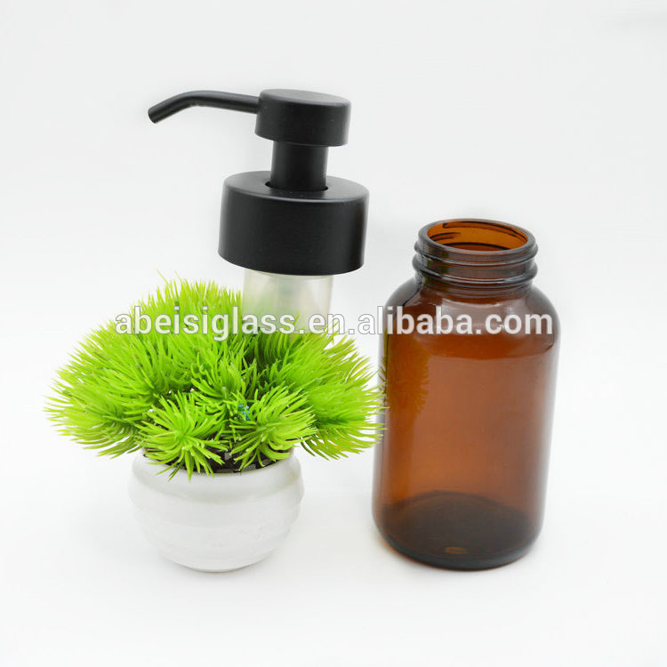 Amber Glass Apothecary Foaming Soap glass Dispenser Metal Pump bottle