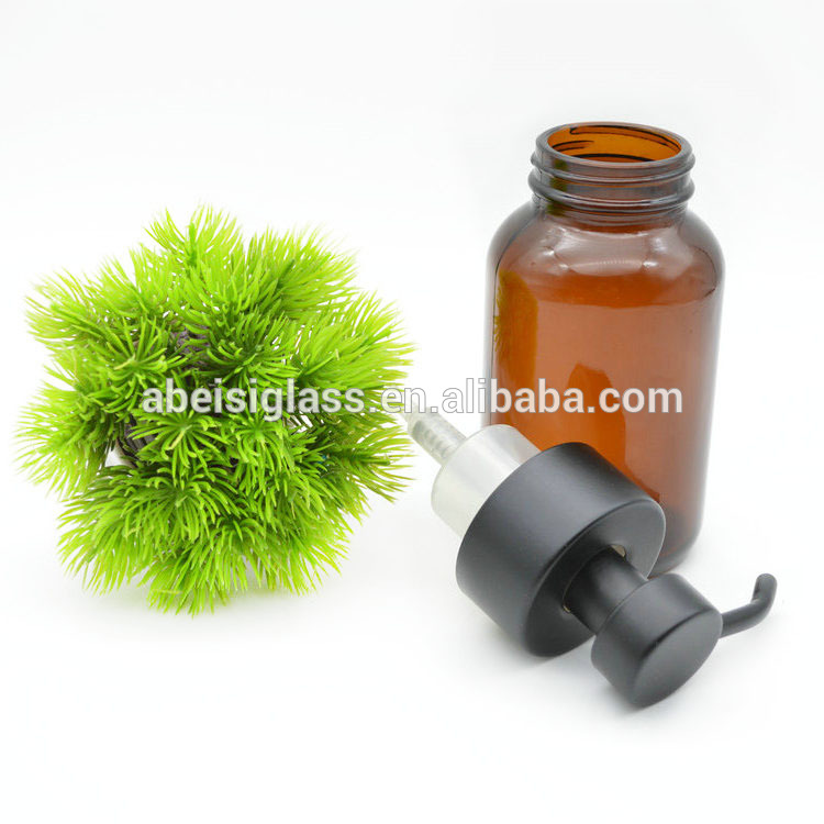Amber Glass Apothecary Foaming Soap glass Dispenser Metal Pump bottle