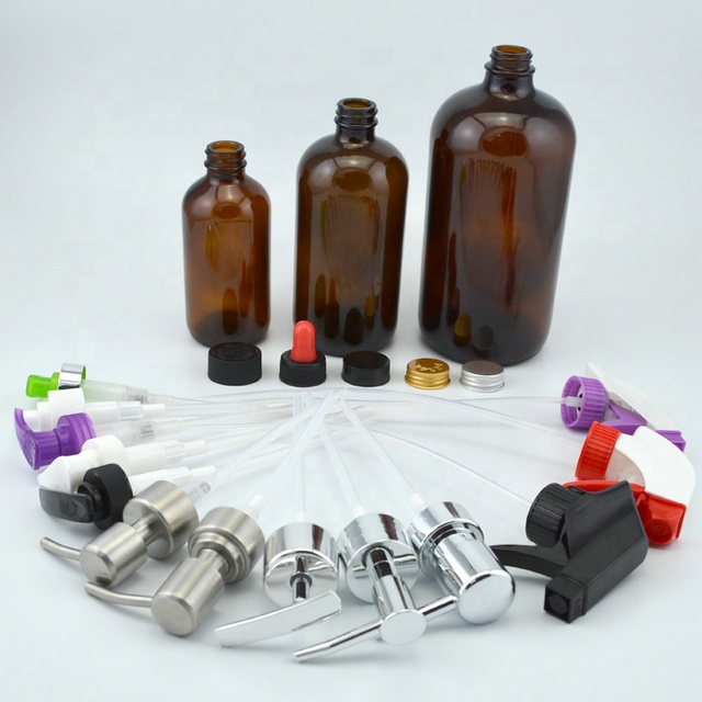 Amber Glass Bottle 1/2 oz 1oz 2oz 4oz 8oz 16oz 32oz Boston Round Essential Oil Bottles