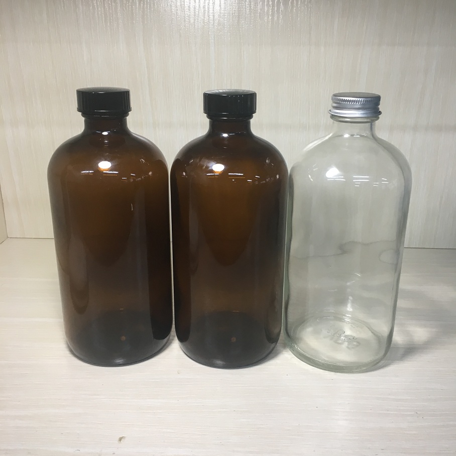 Amber Glass Bottle 16oz 32oz Boston Round Essential Oil Bottles