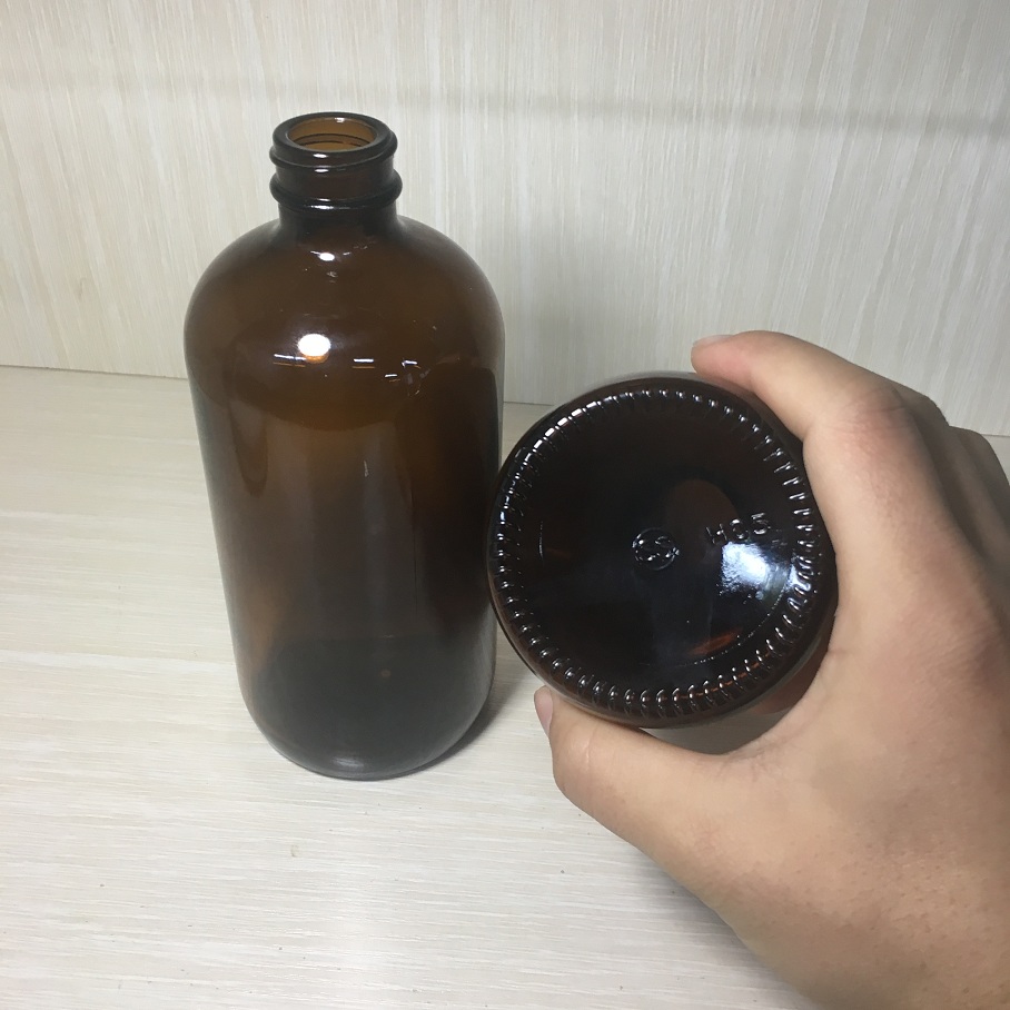 Amber Glass Bottle 16oz 32oz Boston Round Essential Oil Bottles