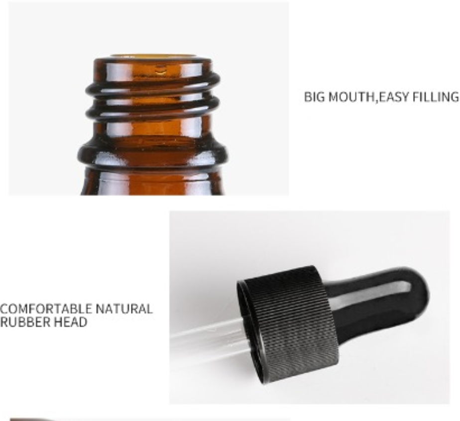 Amber Glass Essential Oil Aromatherapy Liquid Brown 5-50 Ml Drop for Refill Massage Pipette Bottles