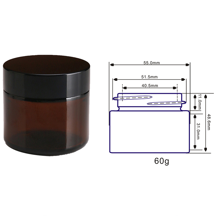 Amber Glass Jar 2 oz 60 ml with Black Lid
