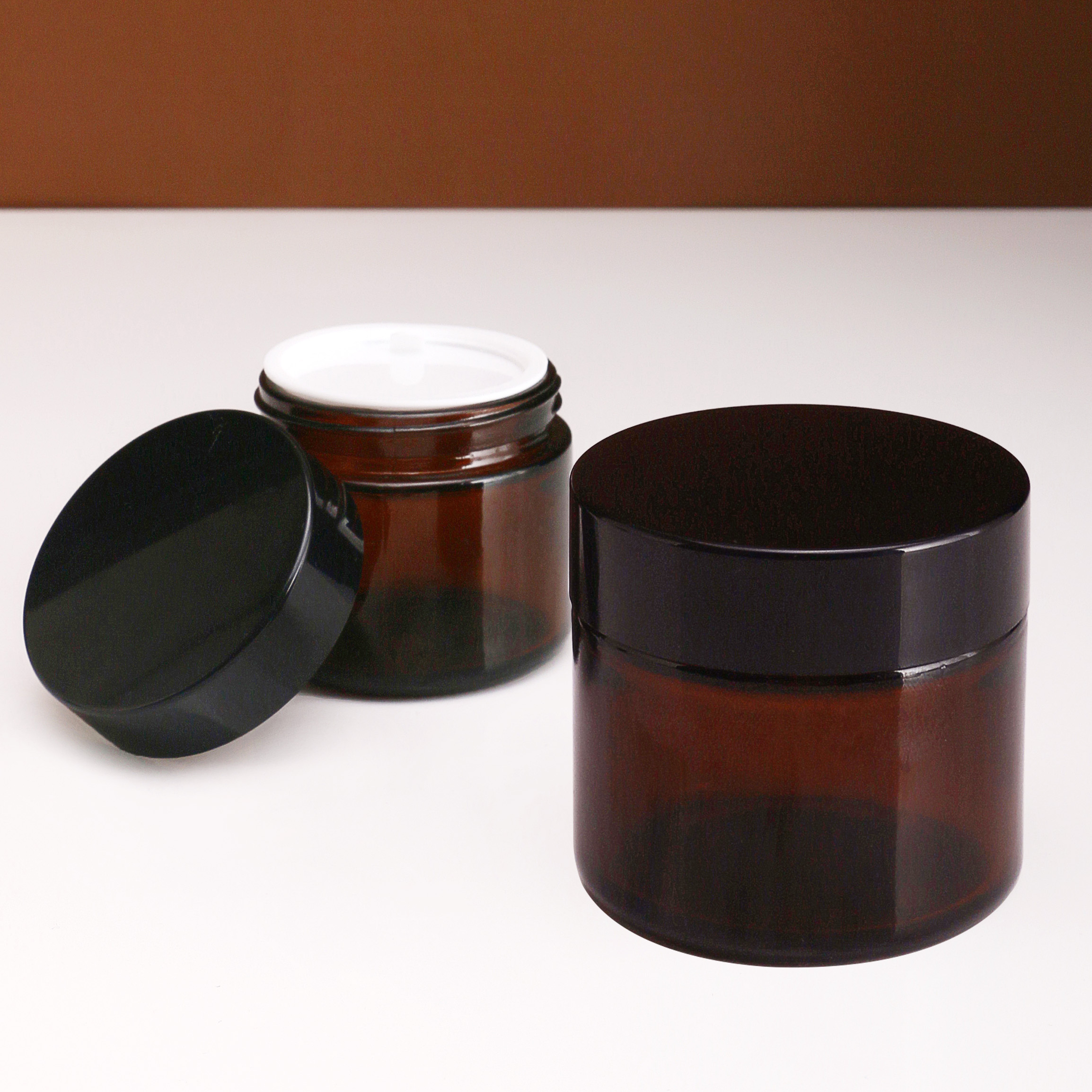 Amber Glass Jar 2 oz 60 ml with Black Lid