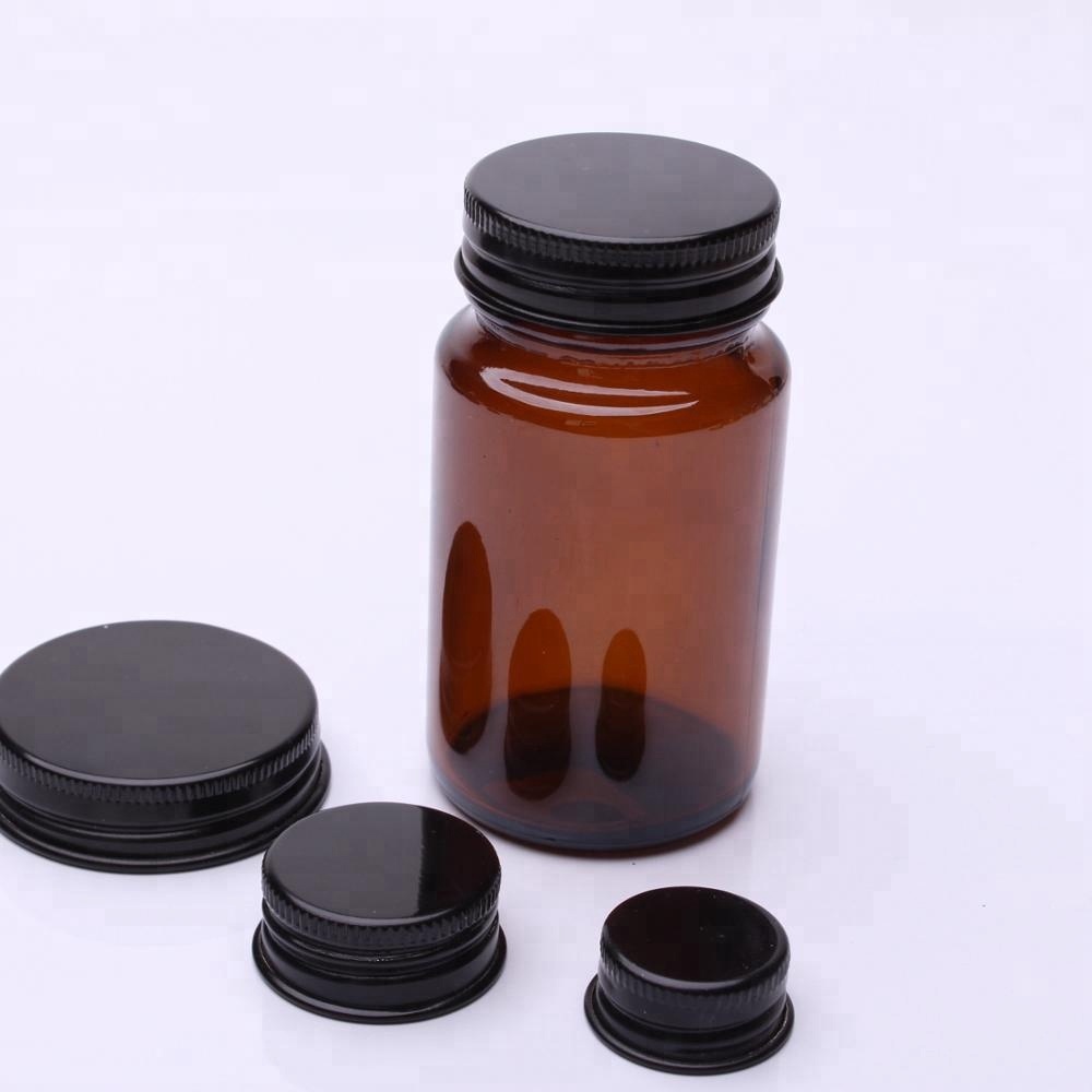 Amber Glass Jars Capsule Bottles With Various Metal Lids