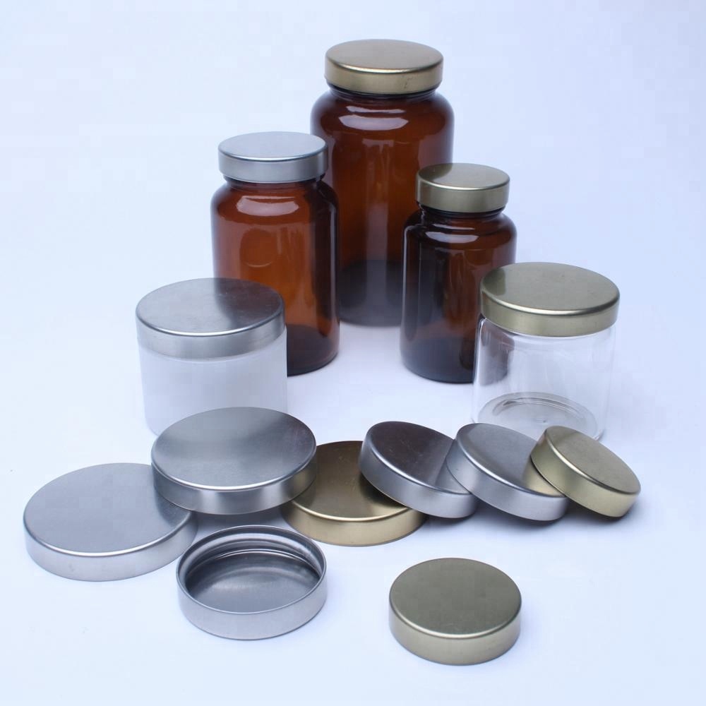 Amber Glass Jars Capsule Bottles With Various Metal Lids