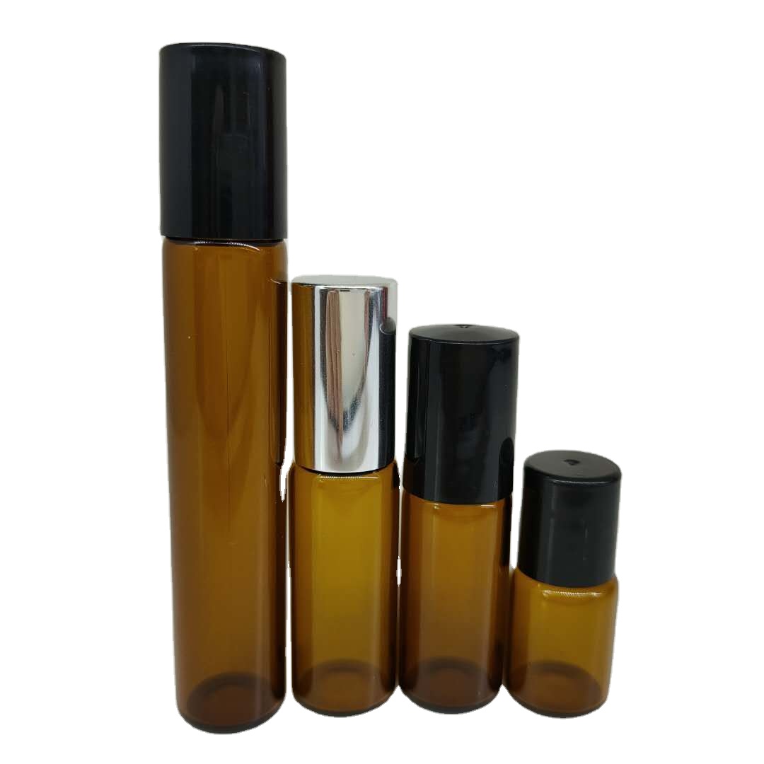 Amber Glass Roll-On Bottle With Steel ball  and plastic Cap Essential Oil Roller Glass Bottle  1ml,2ml,3ml,5ml, 6ml,10ml