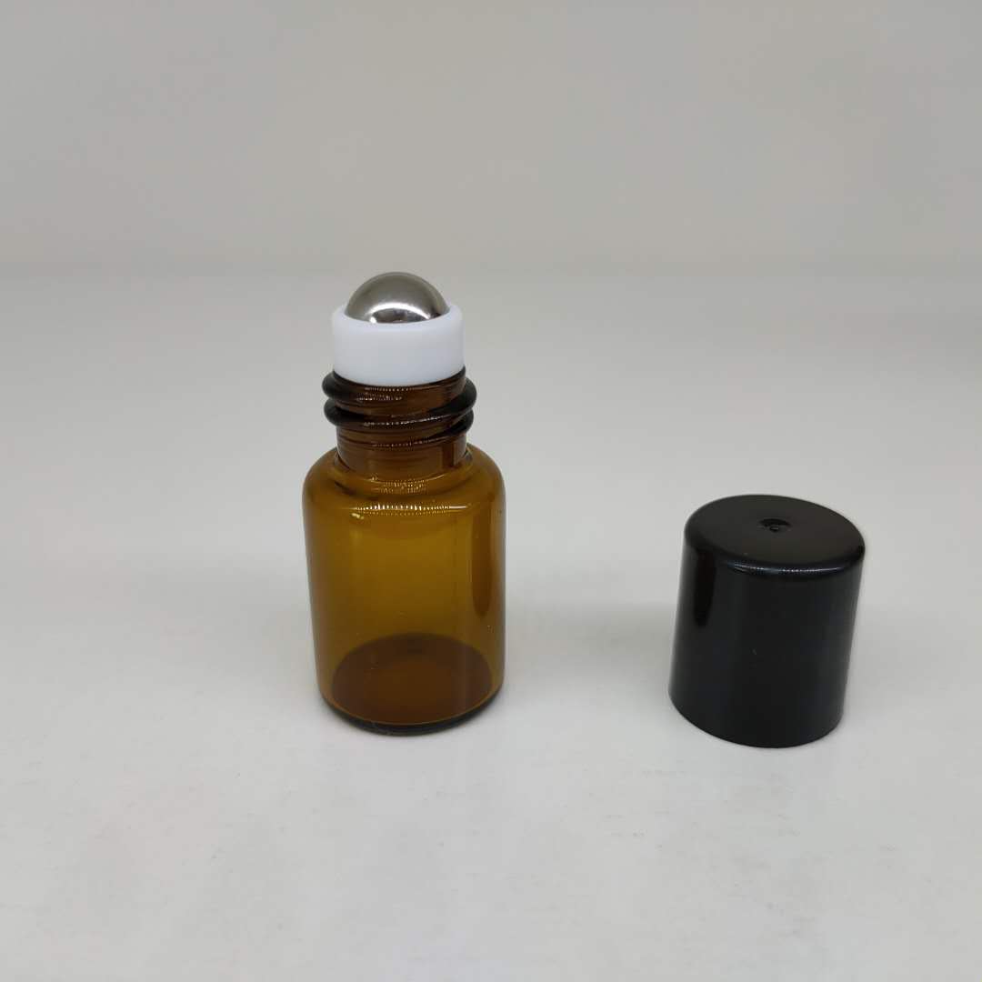 Amber Glass Roll-On Bottle With Steel ball and plastic Cap Essential Oil Roller Glass Bottle 1ml,2ml,3ml,5ml, 6ml,10ml