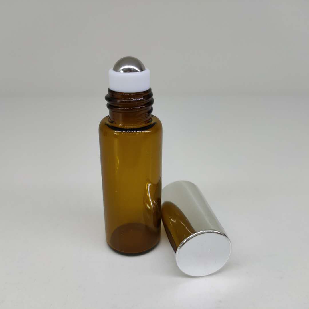 Amber Glass Roll-On Bottle With Steel ball and plastic Cap Essential Oil Roller Glass Bottle 1ml,2ml,3ml,5ml, 6ml,10ml