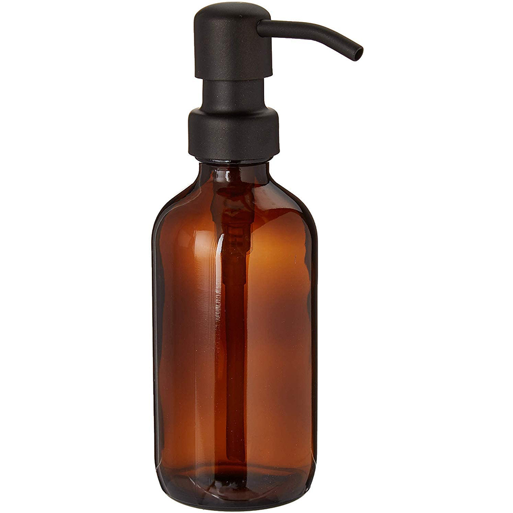 Amber Glass Soap Dispenser with Black Pump - 8oz Soap Bottle or Lotion Bottle by Industrial Rewind
