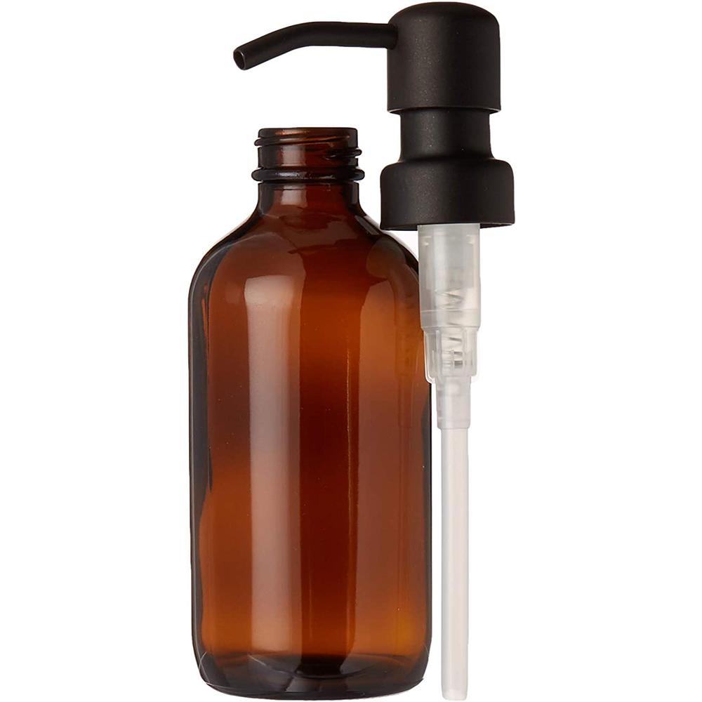 Amber Glass Soap Dispenser with Black Pump - 8oz Soap Bottle or Lotion Bottle by Industrial Rewind