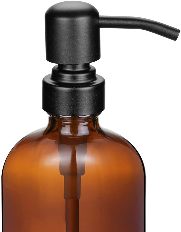 Amber Glass Soap Dispenser with Black Pump - 8oz Soap Bottle or Lotion Bottle by Industrial Rewind