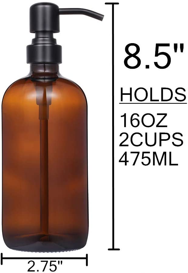 Amber Glass Soap Dispenser with Black Pump - 8oz Soap Bottle or Lotion Bottle by Industrial Rewind