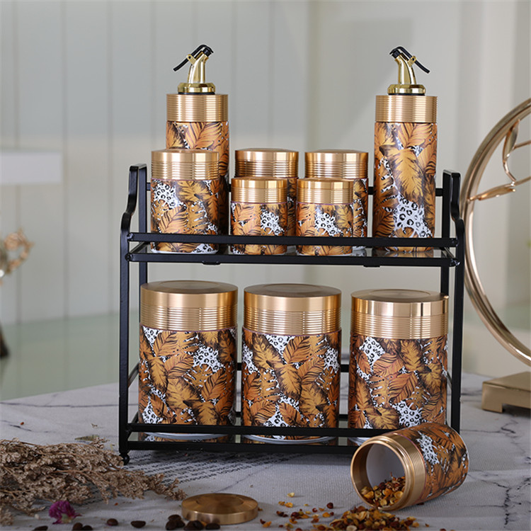 Amber New coming kitchen condiment container marble ceramic salad spice jars storage Bottles