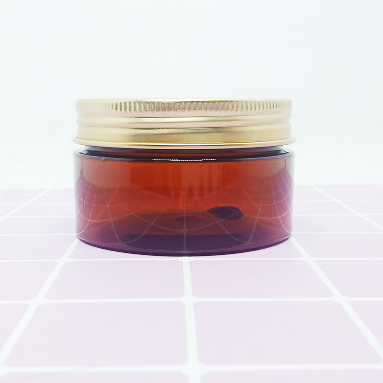 Amber PET jar 100ml 120ml 150ml 200ml 250ml container with Golden bayonet aluminum cap plastic cosmetic jar