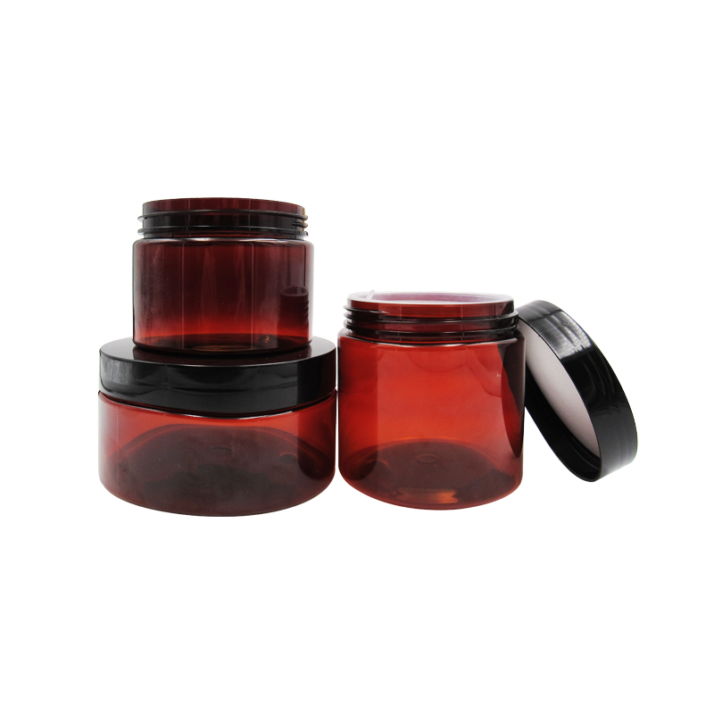 Amber PET wide mouth 250ml 350ml 400ml 500ml 60ml hair conditioner container black screw plastic lid plastic jars