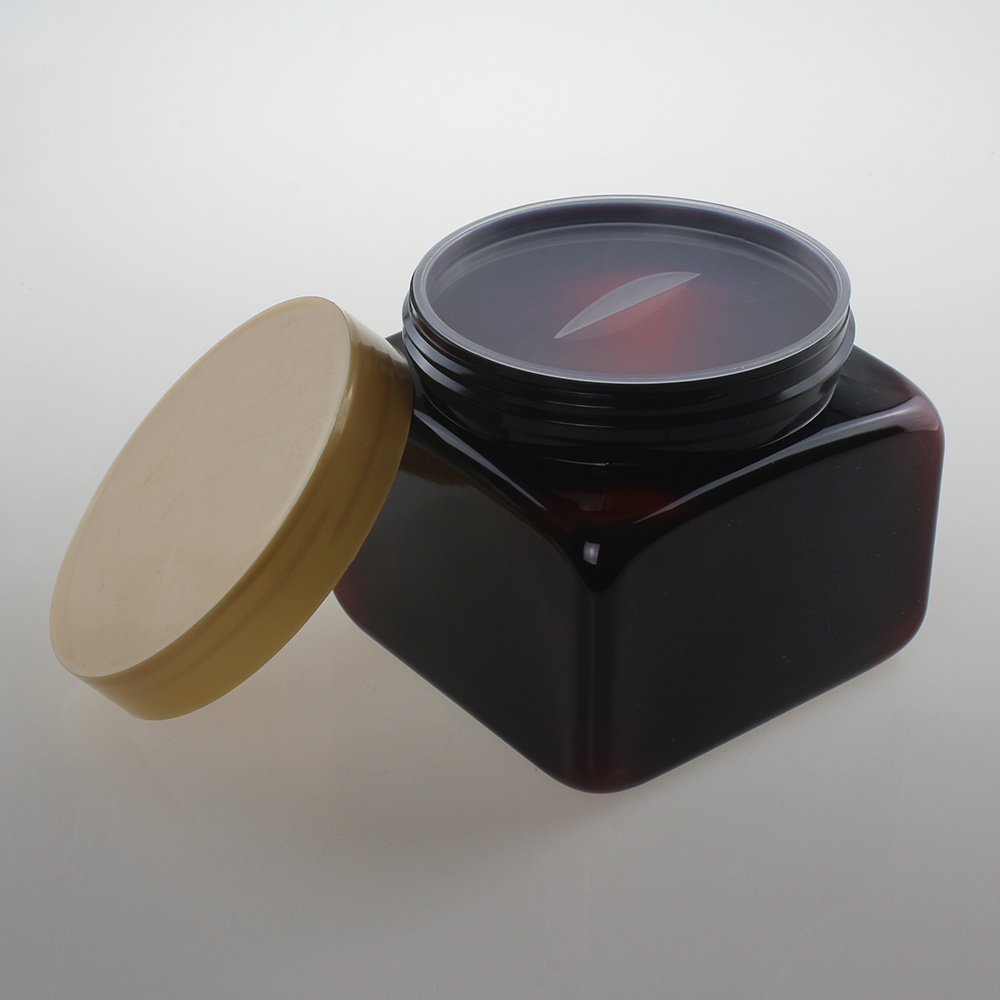 Amber PETJ90 Square Cream Jar, 500ml Large Capacity with Screw Cap