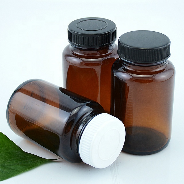 Amber Packers 100ml 150ml 250ml 300ml Brown Pharmacy Medicine Wide Mouth Glass Bottle with Metal Lids