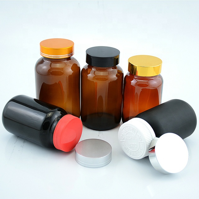 Amber Packers 100ml 150ml 250ml 300ml Brown Pharmacy Medicine Wide Mouth Glass Bottle with Metal Lids