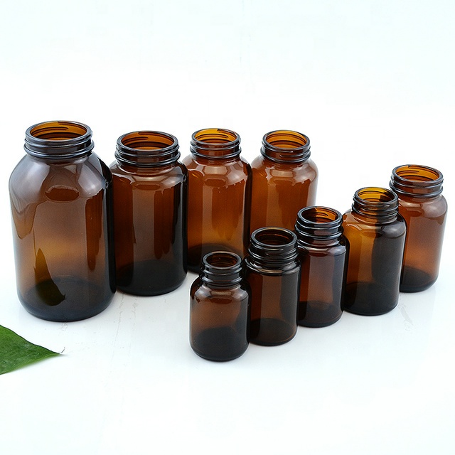 Amber Packers 100ml 150ml 250ml 300ml Brown Pharmacy Medicine Wide Mouth Glass Bottle with Metal Lids