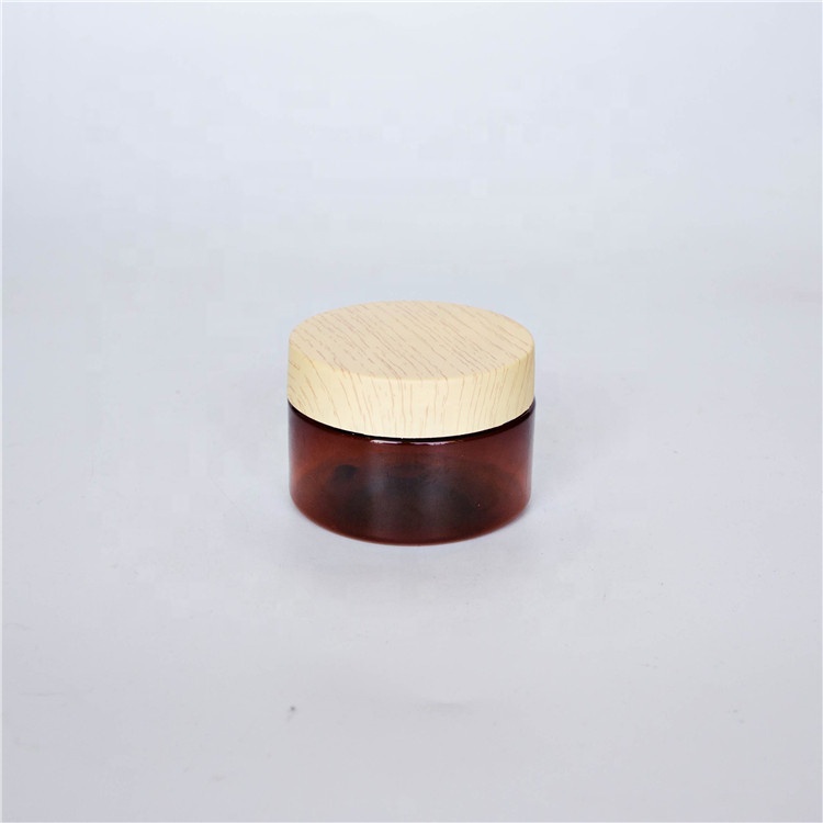 Amber Pet Aluminum Lids Empty Cosmetic Wide Mouth Cream Jar Bamboo Lid