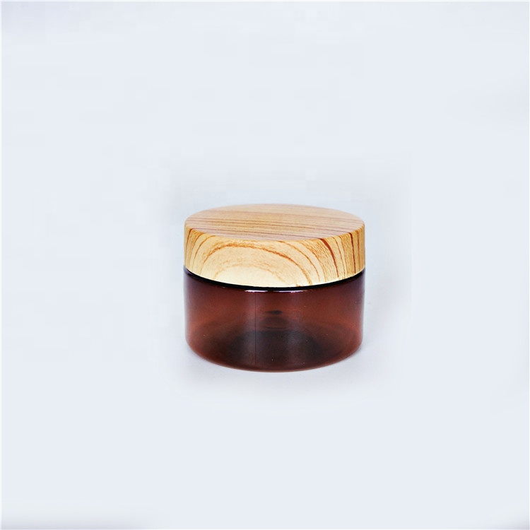 Amber Pet Aluminum Lids Empty Cosmetic Wide Mouth Cream Jar Bamboo Lid